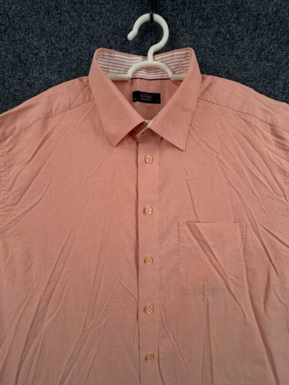 Eton Oxford Men 18.5 Orange Office Long Sleeve Shirt Solid Pocket Button Up Work